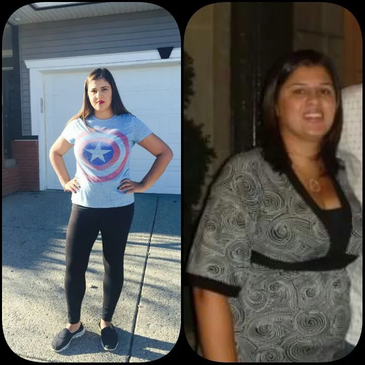 Tanya before and after, down 17.5 inches in 6 weeks